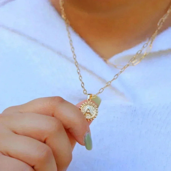 2 LAYER GOLD LETTER INITIAL COIN ROUND/CIRCLE PENDANT DAINTY NECKLACE, ELDM22154 - Picture 5 of 13